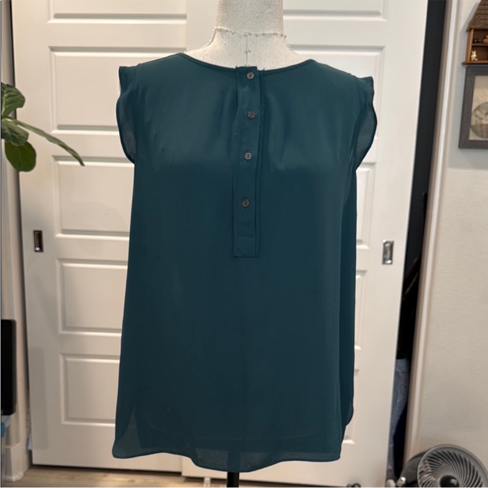 LOFT Green Sleeveless Blouse with V-Neck